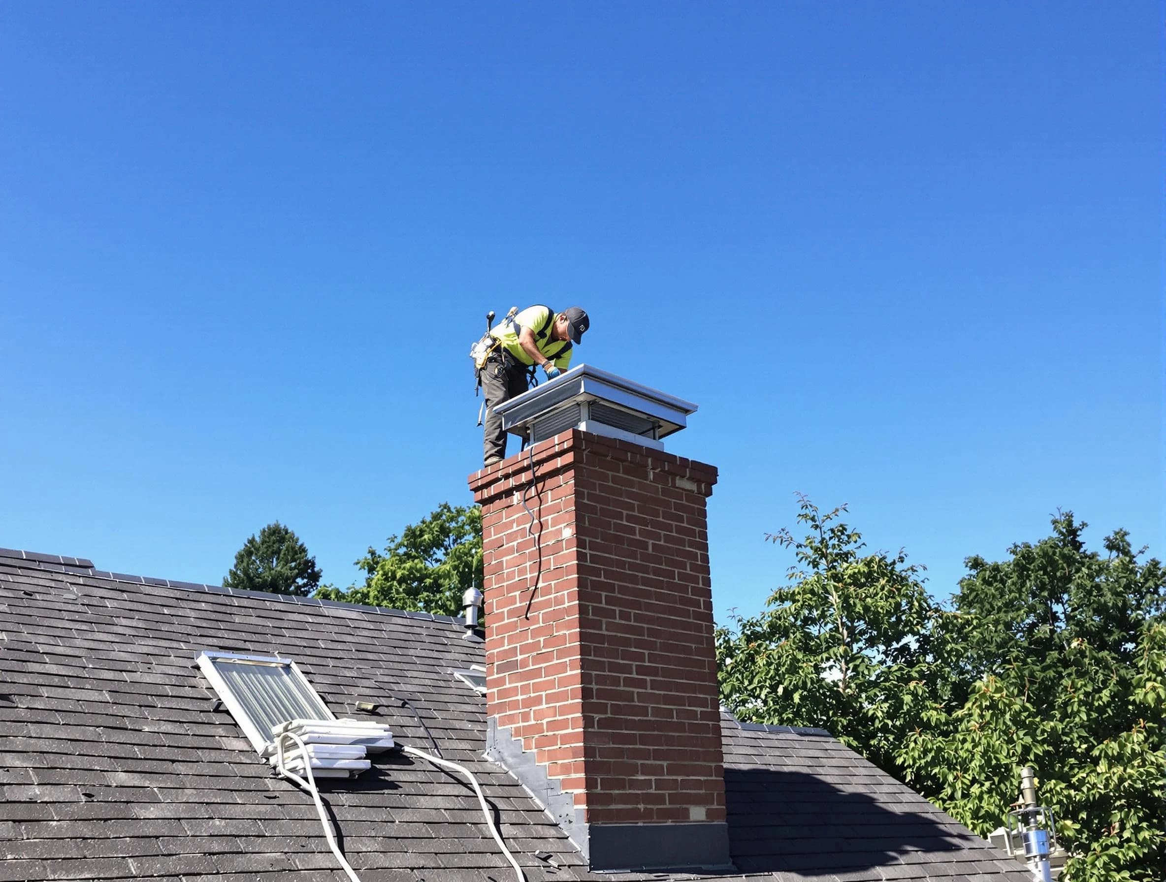 Boulder Chimney Sweep technician measuring a chimney cap in Boulder, CO