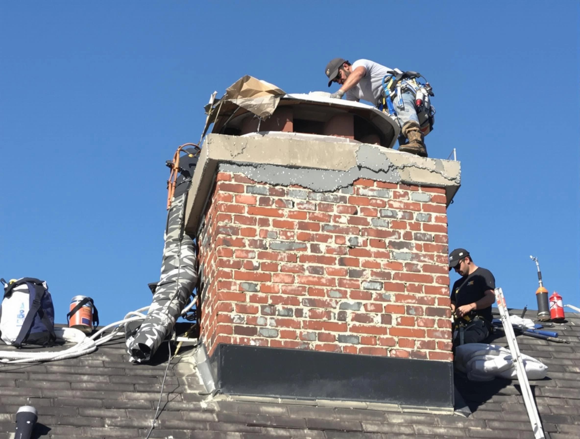 Boulder Chimney Sweep installing a custom chimney crown in Boulder, CO