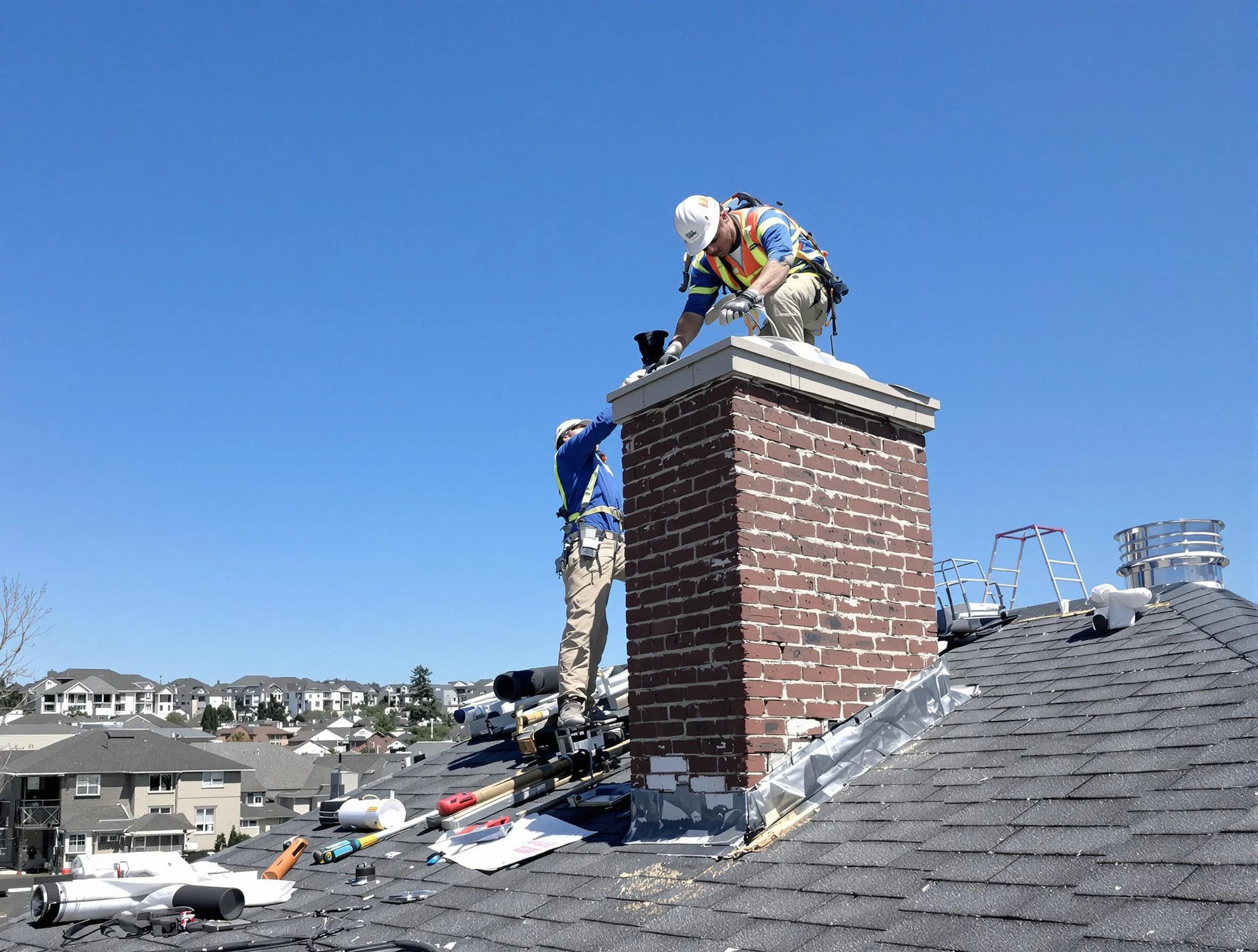 Boulder Chimney Sweep repairing a chimney crown in Boulder, CO