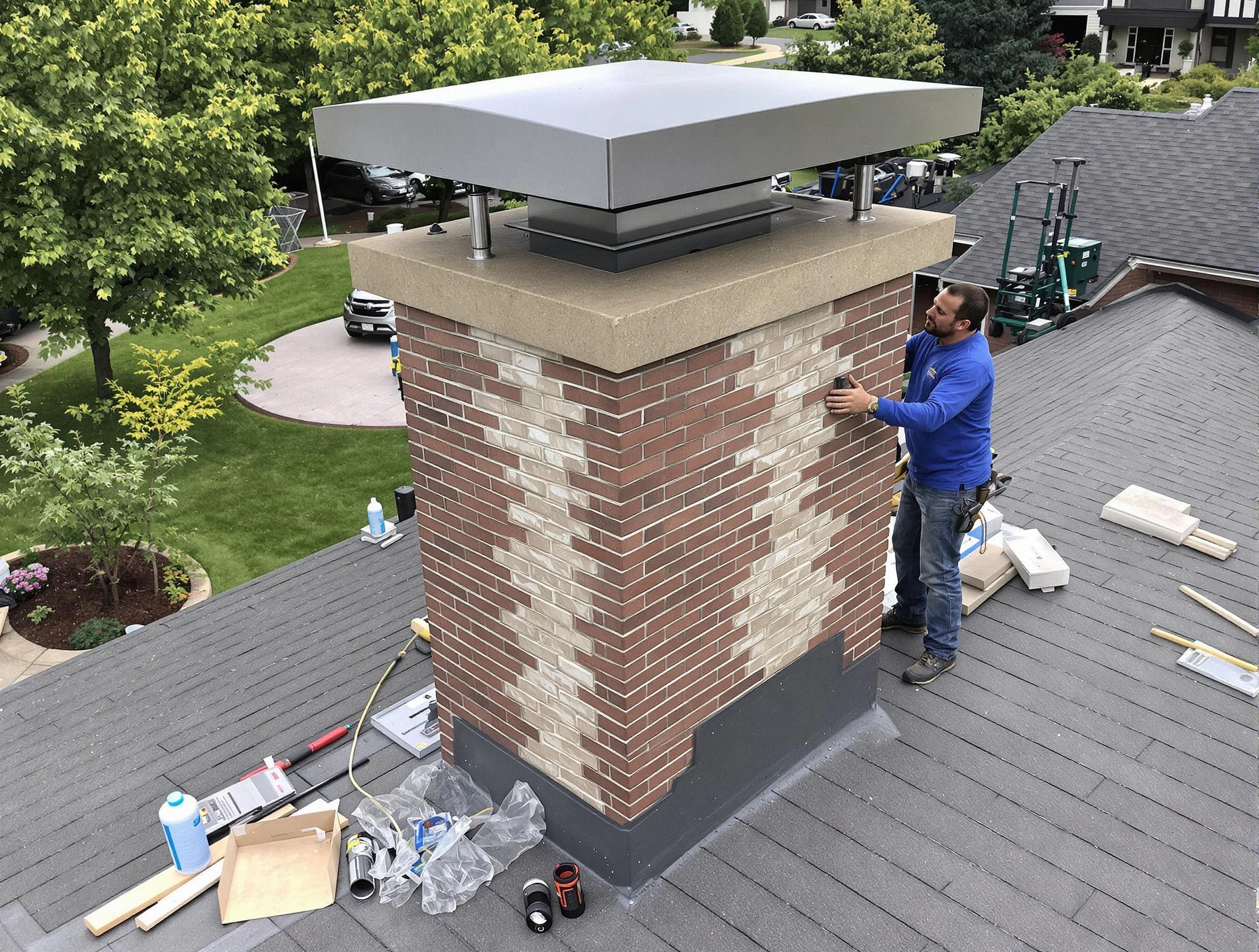 Boulder Chimney Sweep team working on a custom chimney remodel in Boulder, CO